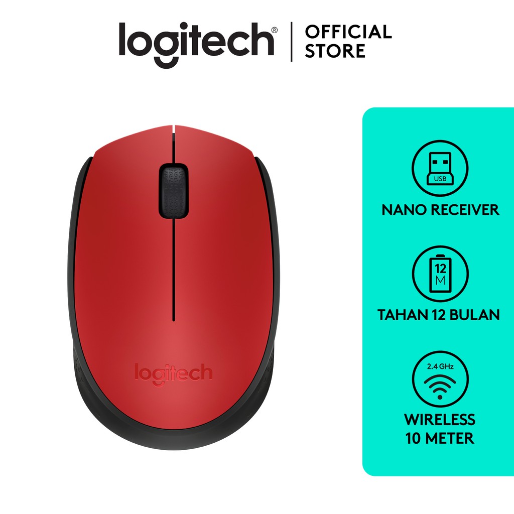 Logitech M171 Mouse Wireless untuk Windows, Mac, ChromeOS - Red