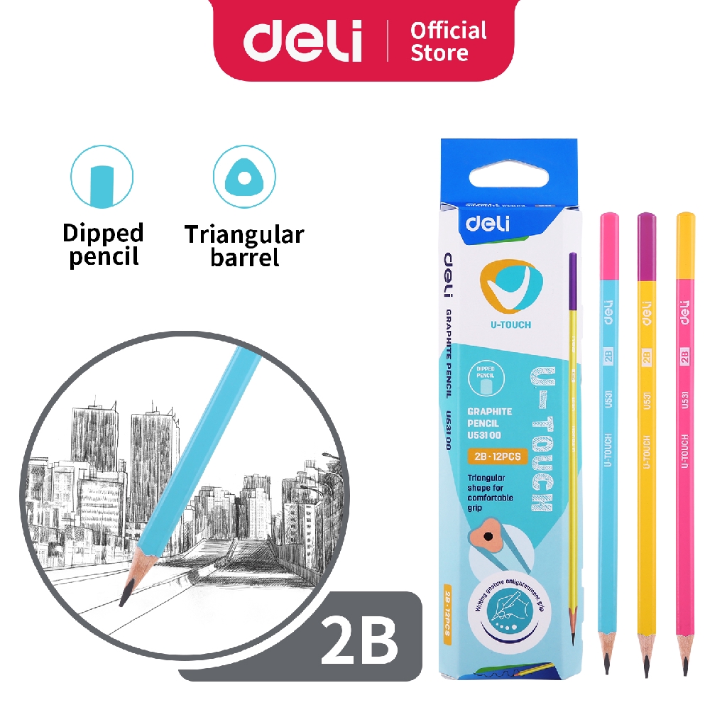 

Deli Pensil Grafit 2B 12/30 Pcs/Box Dua Warna Cerah Tidak Beracun EU53100 EU53106