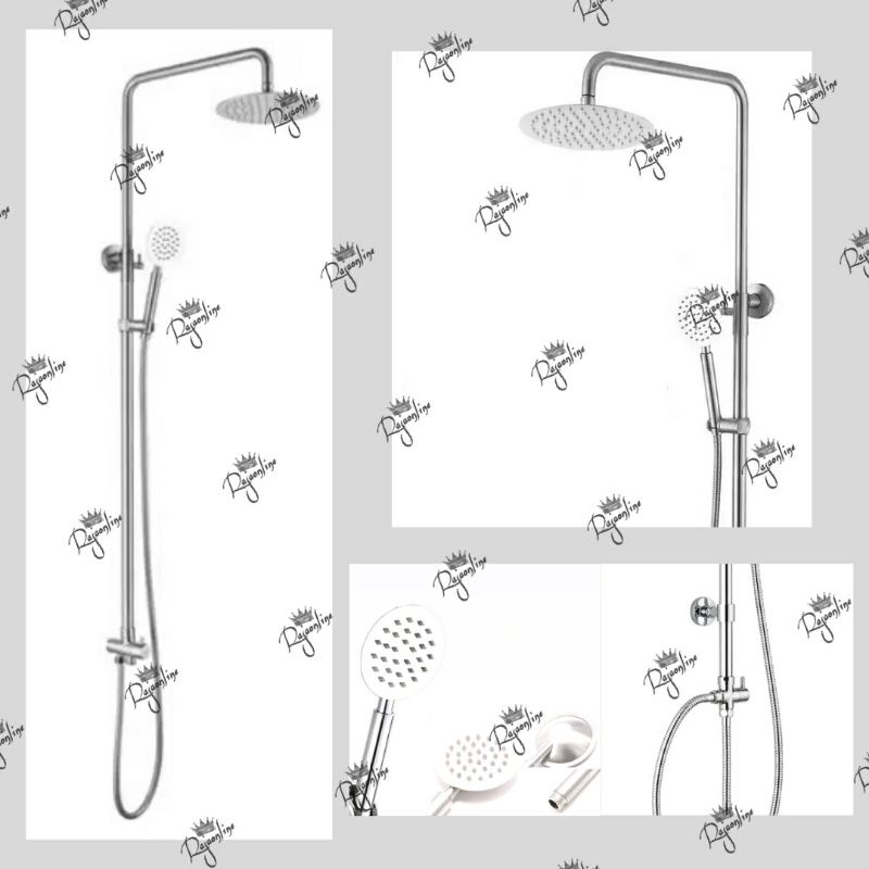 Shower tiang head hand shower set bulat stainles