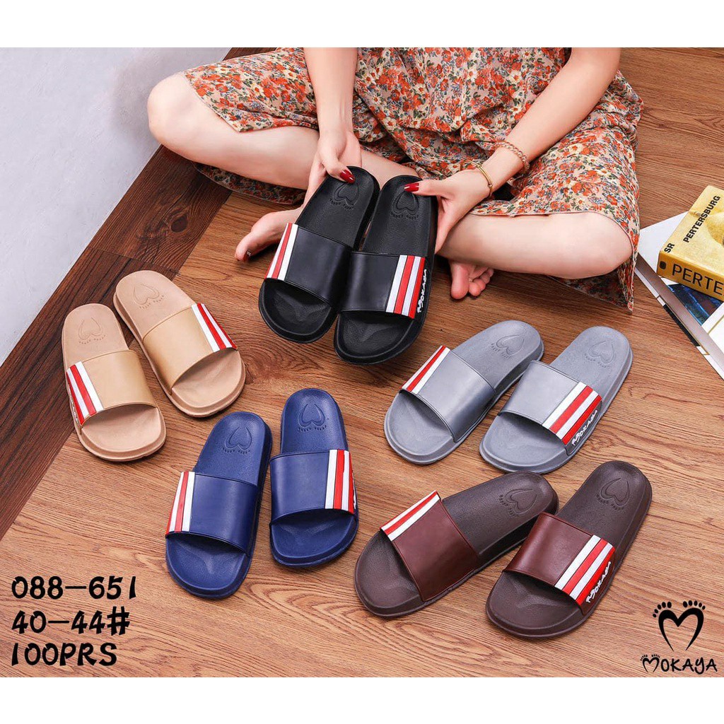 Sandal slop pria motif garis merah putih super keren kece Import Mokaya /Size 40-44 (088-B1/088-651)