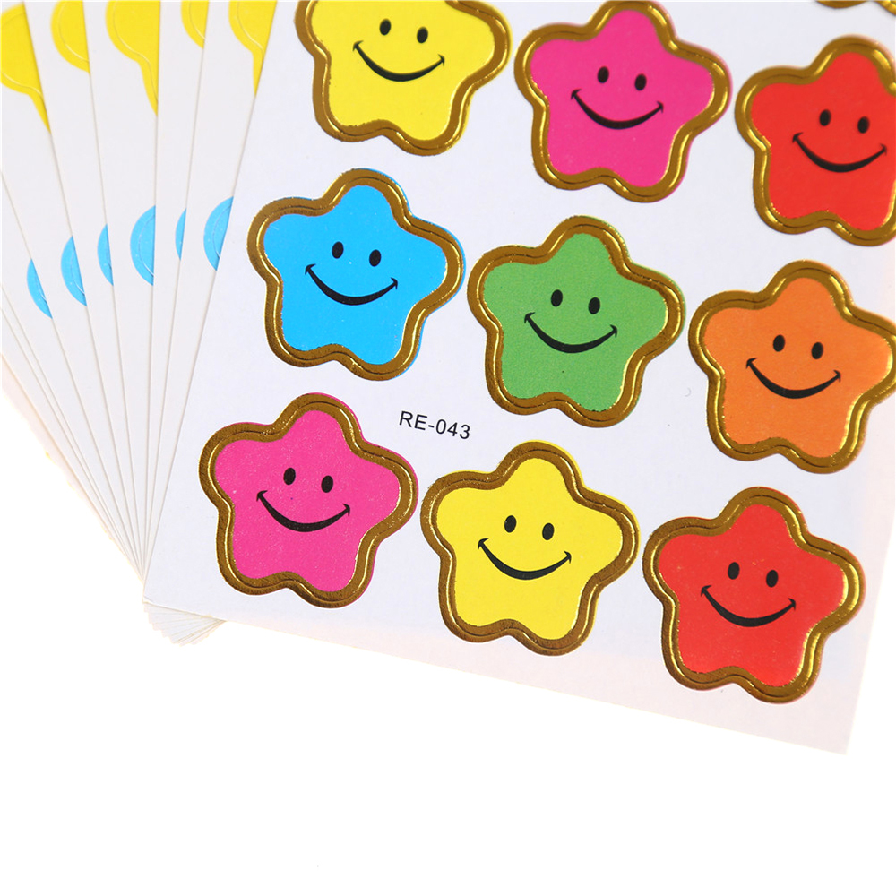 ELEGANT 10 Sheets Star Stickers Five-Pointed Smile Stars Decal Reward Sticker Mother Teacher Encouragement Stationery Sticker Gifts Children DIY Diary Praise Label