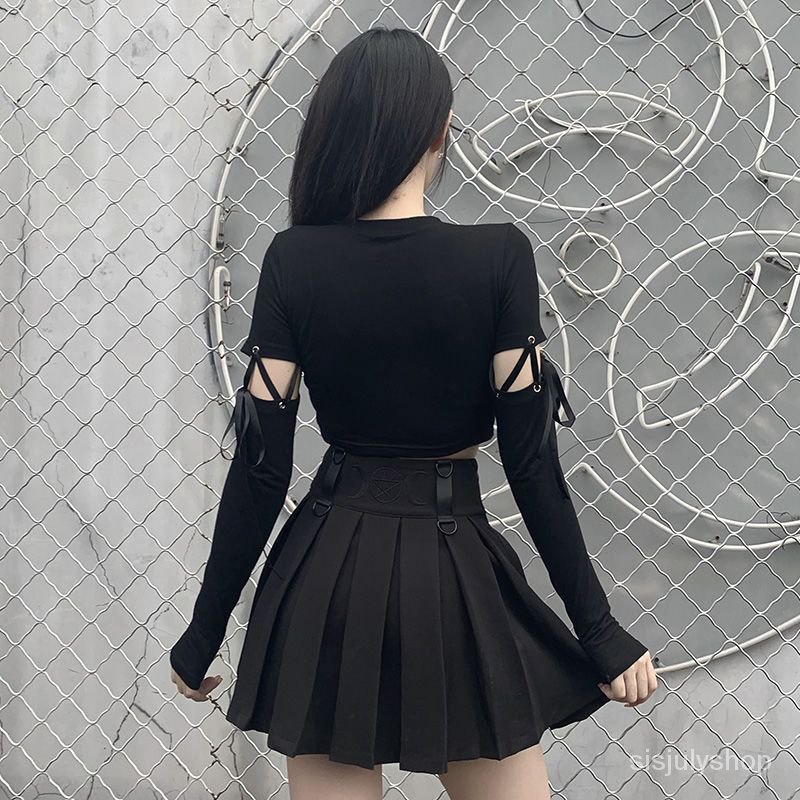 Awal musim gugur desain rasa niche awal musim gugur T-shirt wanita lengan dilepas lengan panjang gel