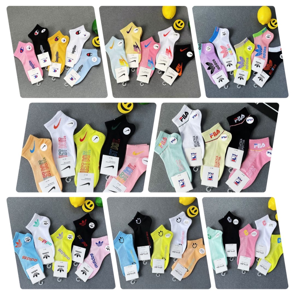 Kaos kaki wanita atau ABG import set 5 pcs perbungkus bahan katun motif Random