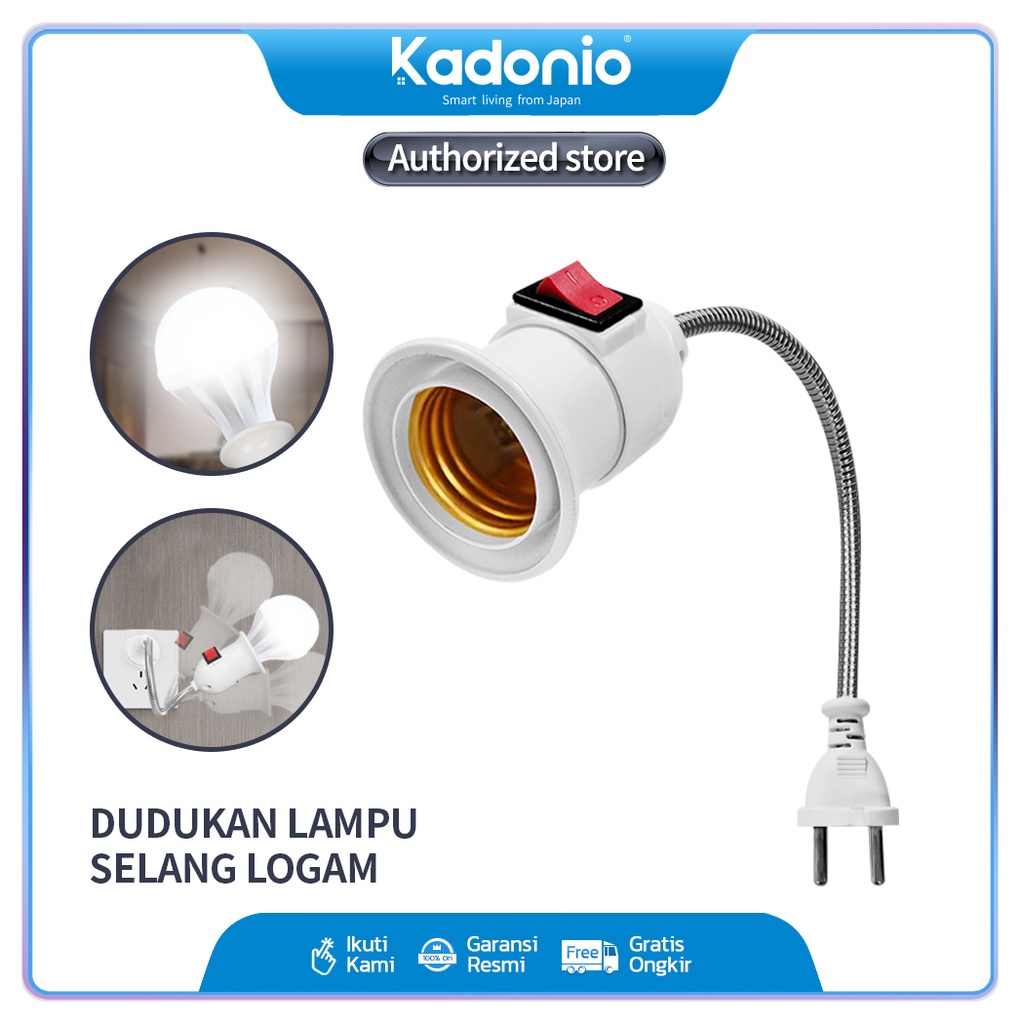 Kadonio lampu soket E27 universal converter soket colokan lampu selang dengan sakelar sekrup soket lampu dinding LED soket lampu