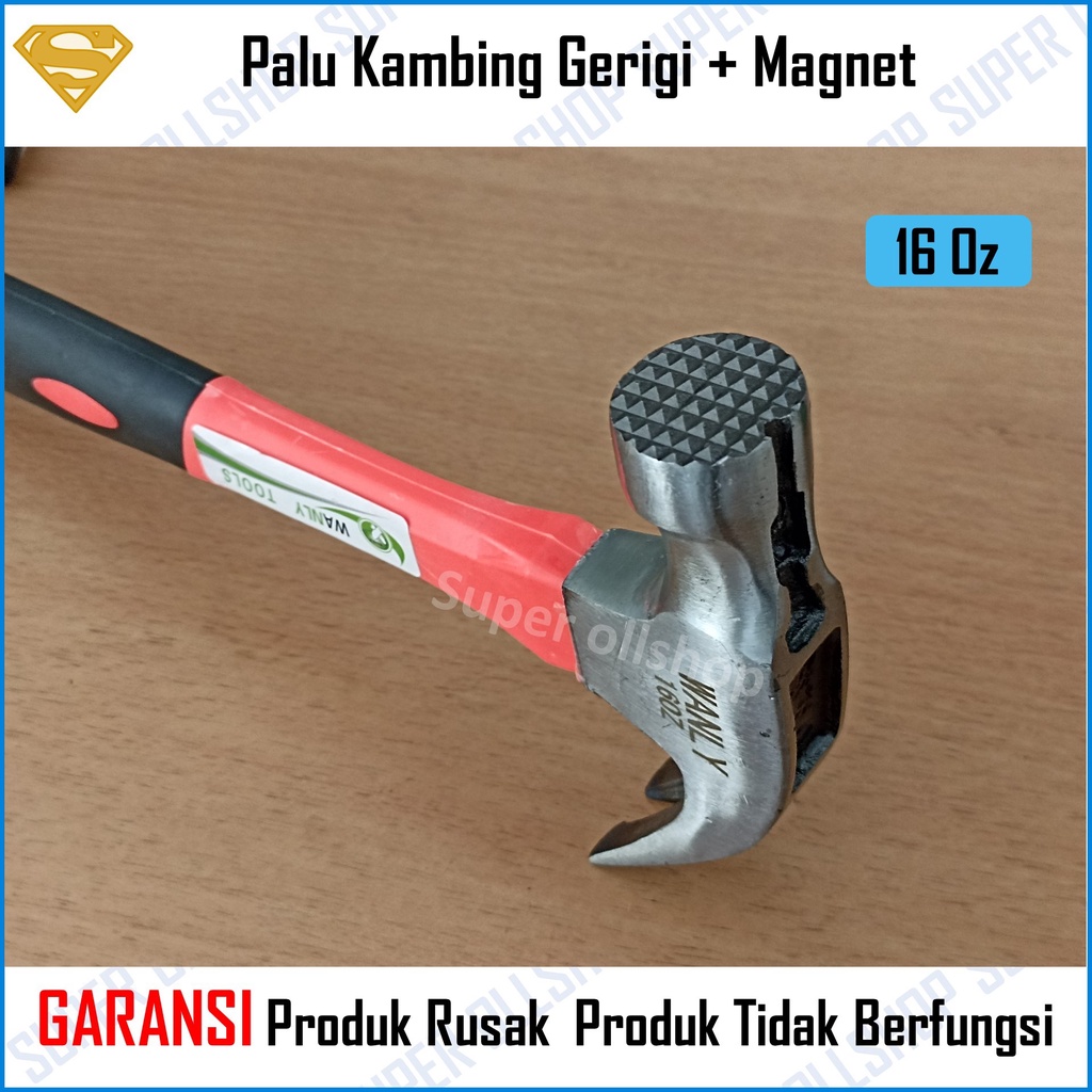 Palu Kambing Tukang Cabut Paku Martil Gerigi Magnet Gagang Fier 16 Oz Claw Hammer Besar