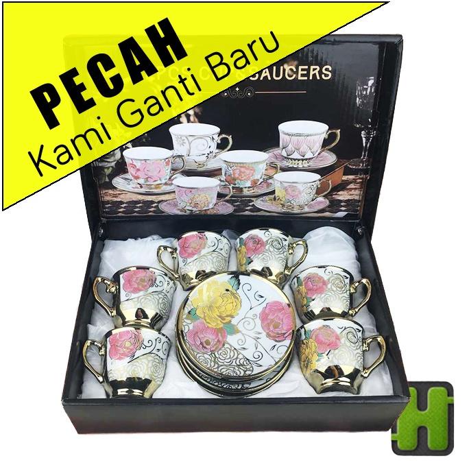 CANGKIR TEKO KERAMIK PIRING LEPEK TATAKAN KECIL MINI SET 6 IN 1 TEA CUP TEH KOPI MINUM DAPUR HAMPERS