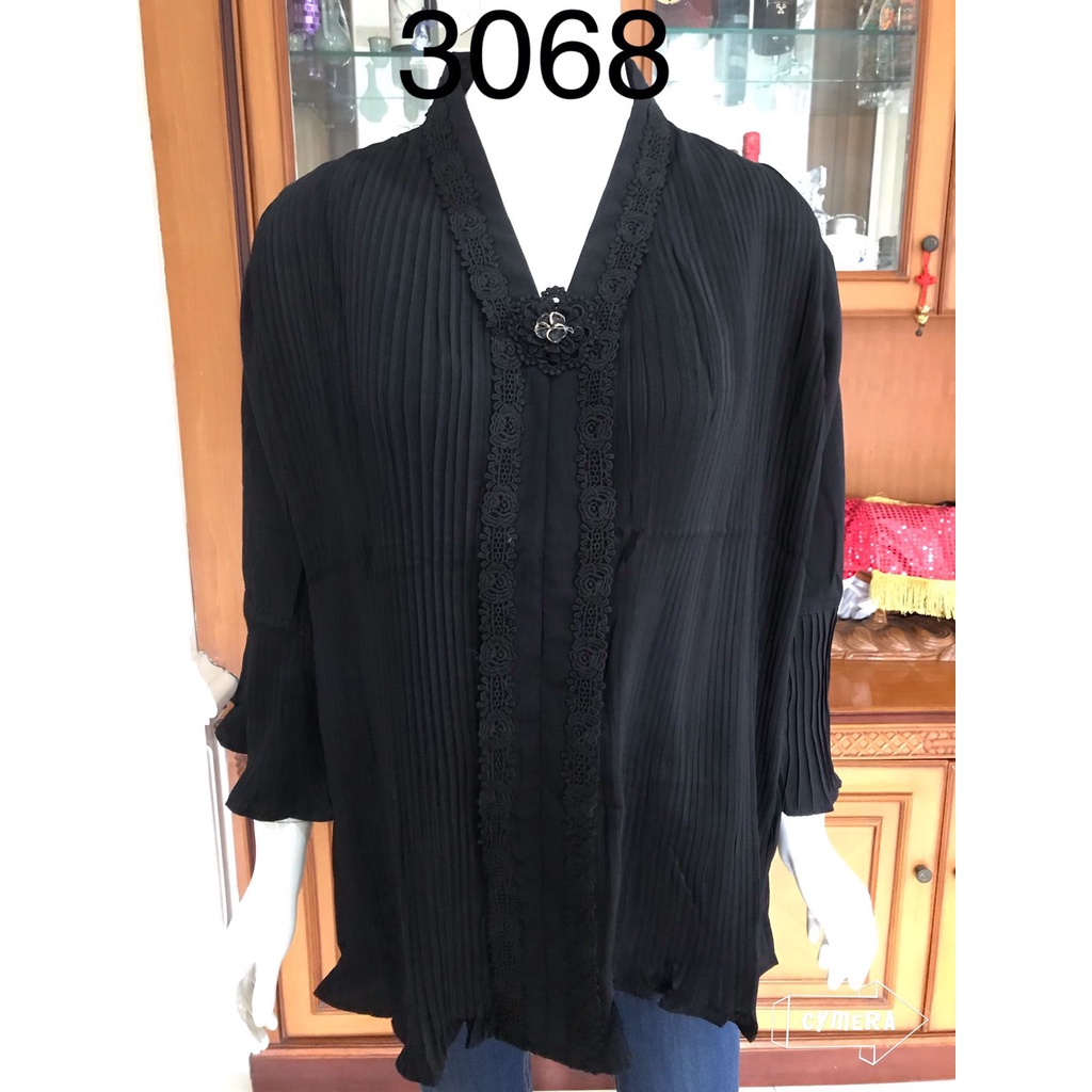 3068 3066  kebaya alexuez plisket hitam putih /kebaya  premium