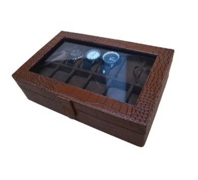 CROCO COKELAT - Kotak Jam Tangan isi 12 / Box Tempat Jam Arloji / Watch Box Organizer