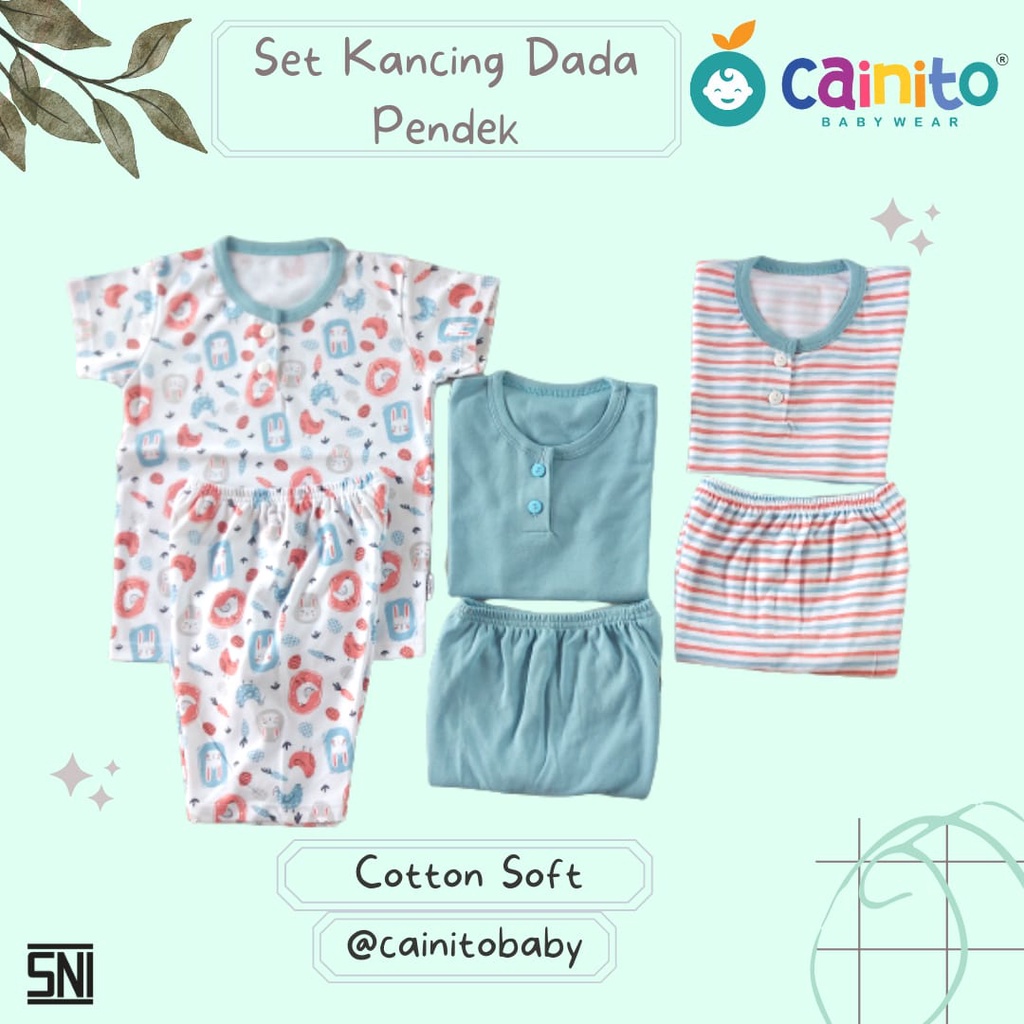 Cainito Baby &amp; Kids Setelan Baju Pendek Kancing Dada+ Celana 3/4 / Setelan baju Anak Bayi isi 3stel