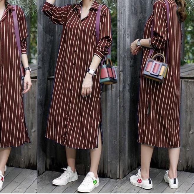 long tunik salur busui friendly / tunik motif salur /tunik panjang busui / K 013350