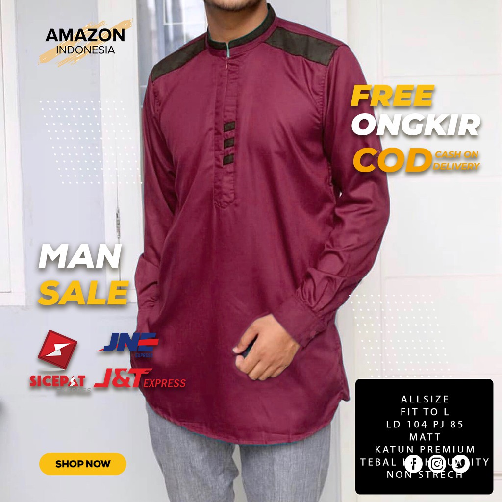 BAJU KOKO FASHION PRIA MUSLIM WARNA MAROON BAHAN KATUN PREMIUM ORIGINAL STYLE CASUAL BEST QUALITY