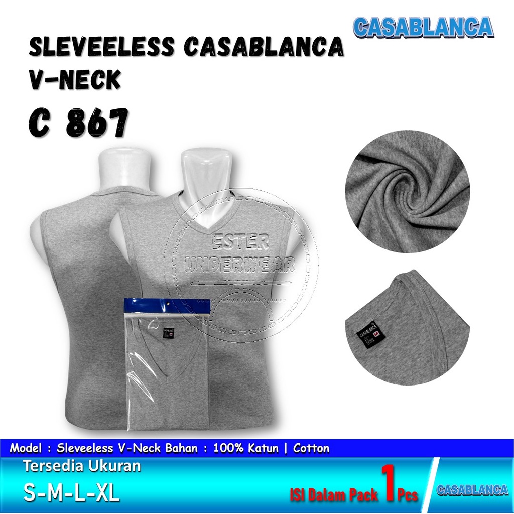 Kaos Sleeveless | Runcool Casablanca V-Neck C 867 Isi-1Pcs