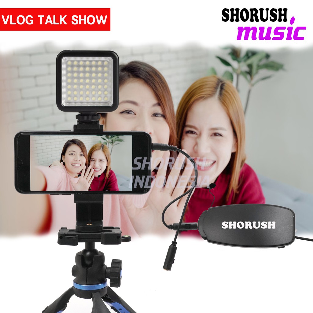 Shorush SM-2 Dual Channel Microphone Mic Clip On Wireless 2.4G PRANK Vlog untuk Smartphone HP Camera Sony