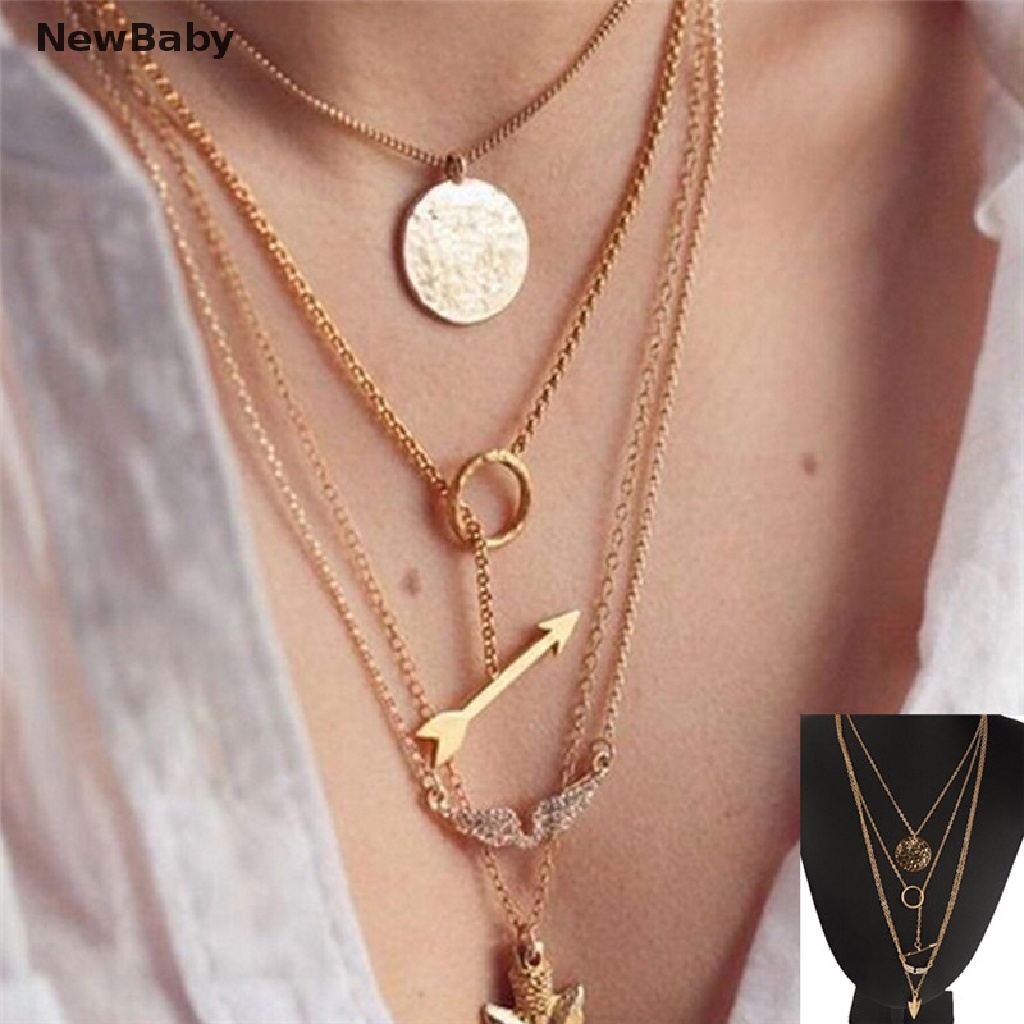 Kalung Rantai Multilayer Bahan Alloy Untuk Wanita