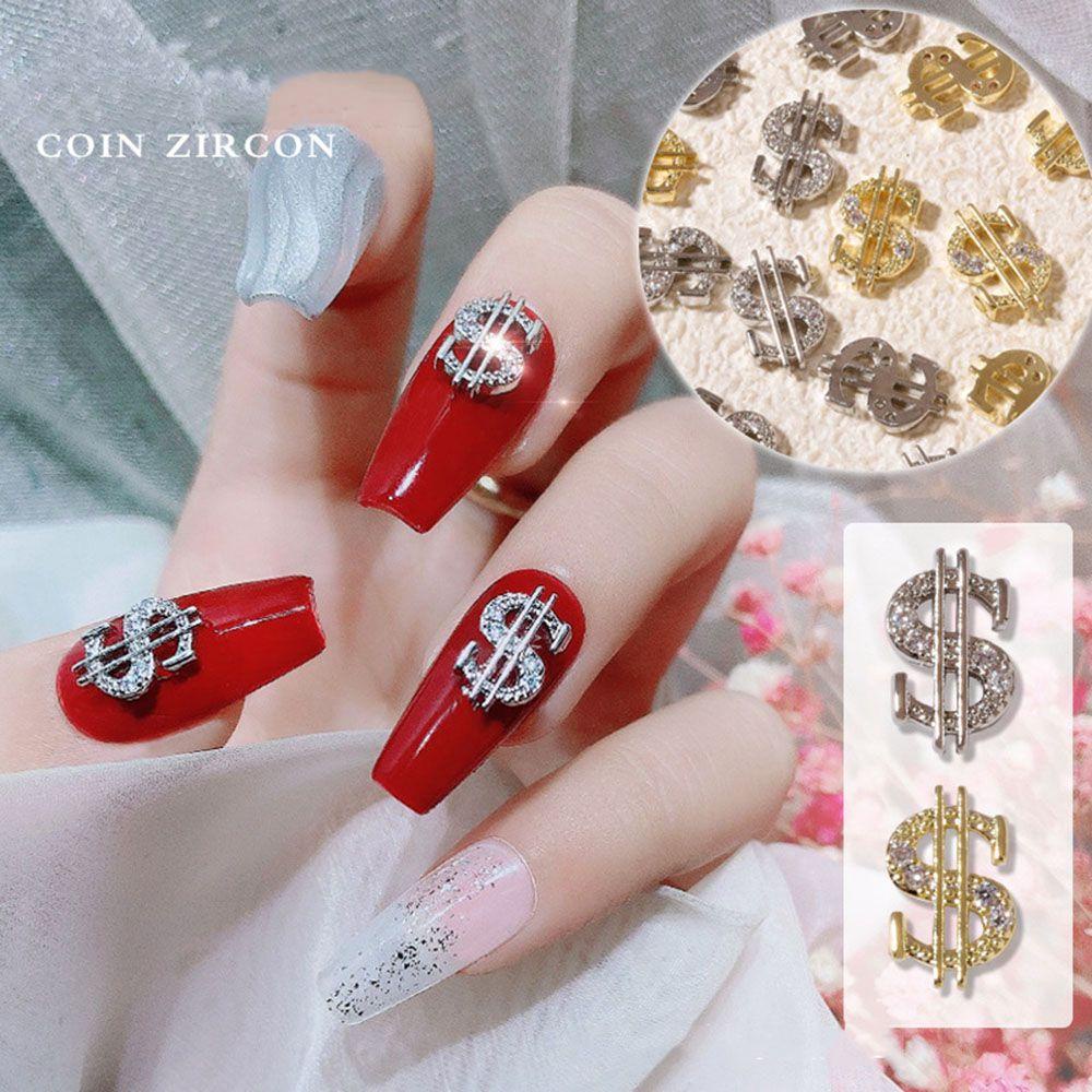 Needway   Dollar Nail Art Dekorasi Perak/Emas Alloy 3D Uang Pesona DIY Perhiasan Kuku