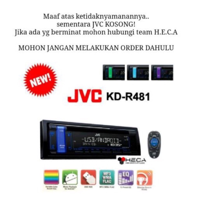 Single Din JVC KD-R481 Tape Mobil KDR481 Head Unit KDR-481 KD R481