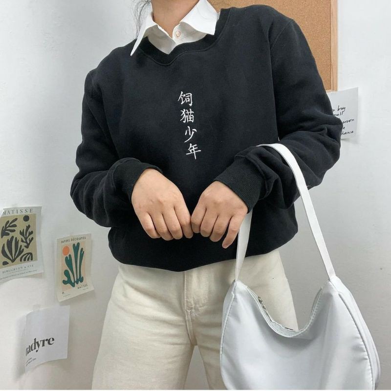 SAKURA SWEET SWEATER UNISEX FLEECE TEBAL TERBARU'