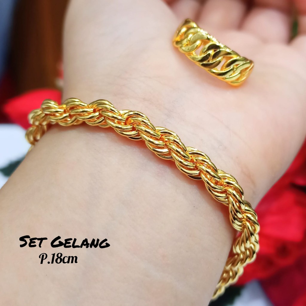 Set TITANIUM Gelang+Cincin elegan termanis Perhiasan Anti karat&amp;Anti Luntur