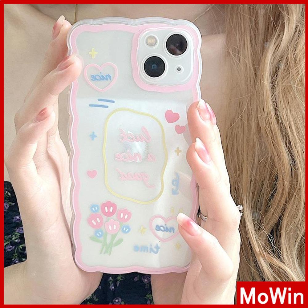 iPhone Case Silicone Soft Case Transparent Case Wave Non-Slip Shockproof Camera Full Coverage Protection Pink Flower for iPhone 13 Pro Max iPhone 12 Pro Max iPhone 11 iPhone 7 Plus