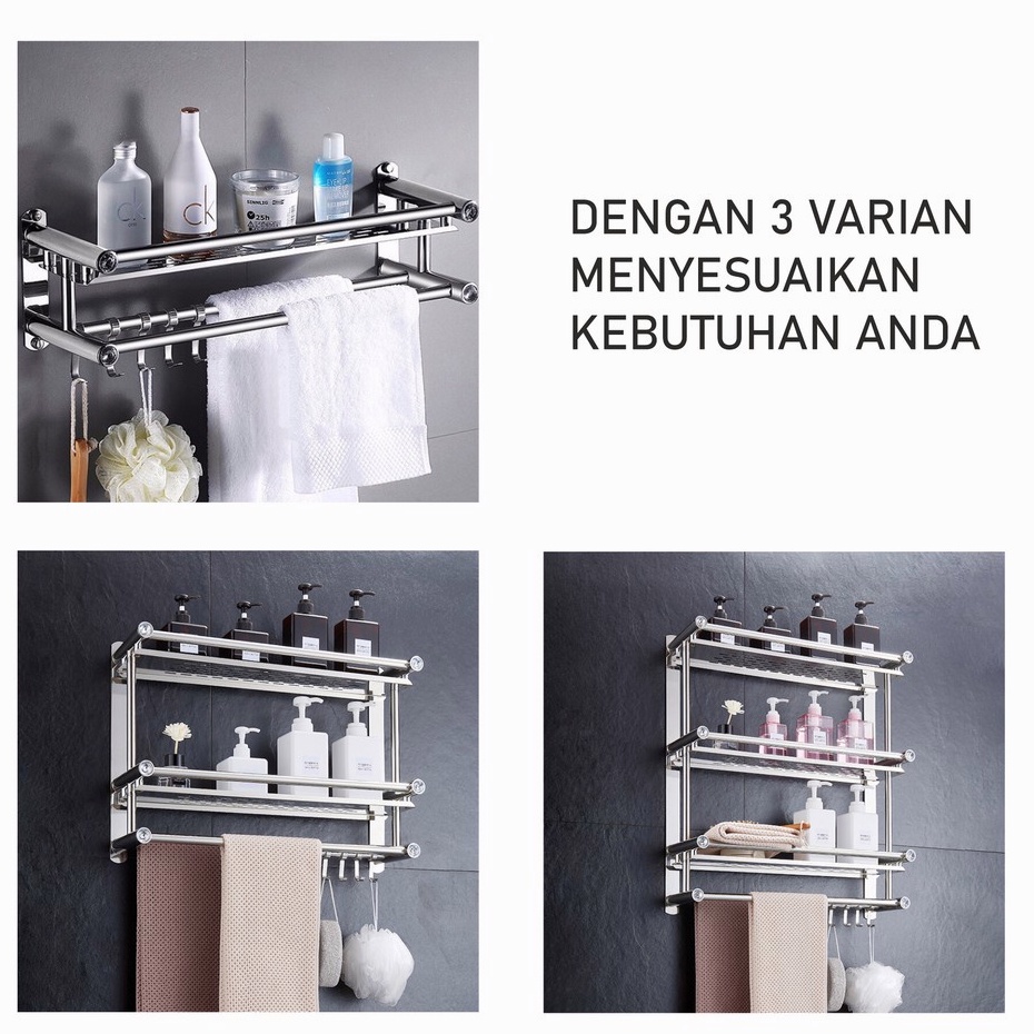 Rak Handuk Kamar Mandi Dinding Rak Stainless Rak Kamar Mandi Rak Sabun Kamar MandiDapat Dipasang Tanpa Pengeboran