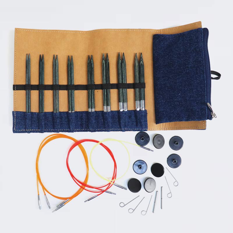 KnitPro - Denim / Indigo Wood Interchangeable Needle Set Ultra Short &amp; Normal