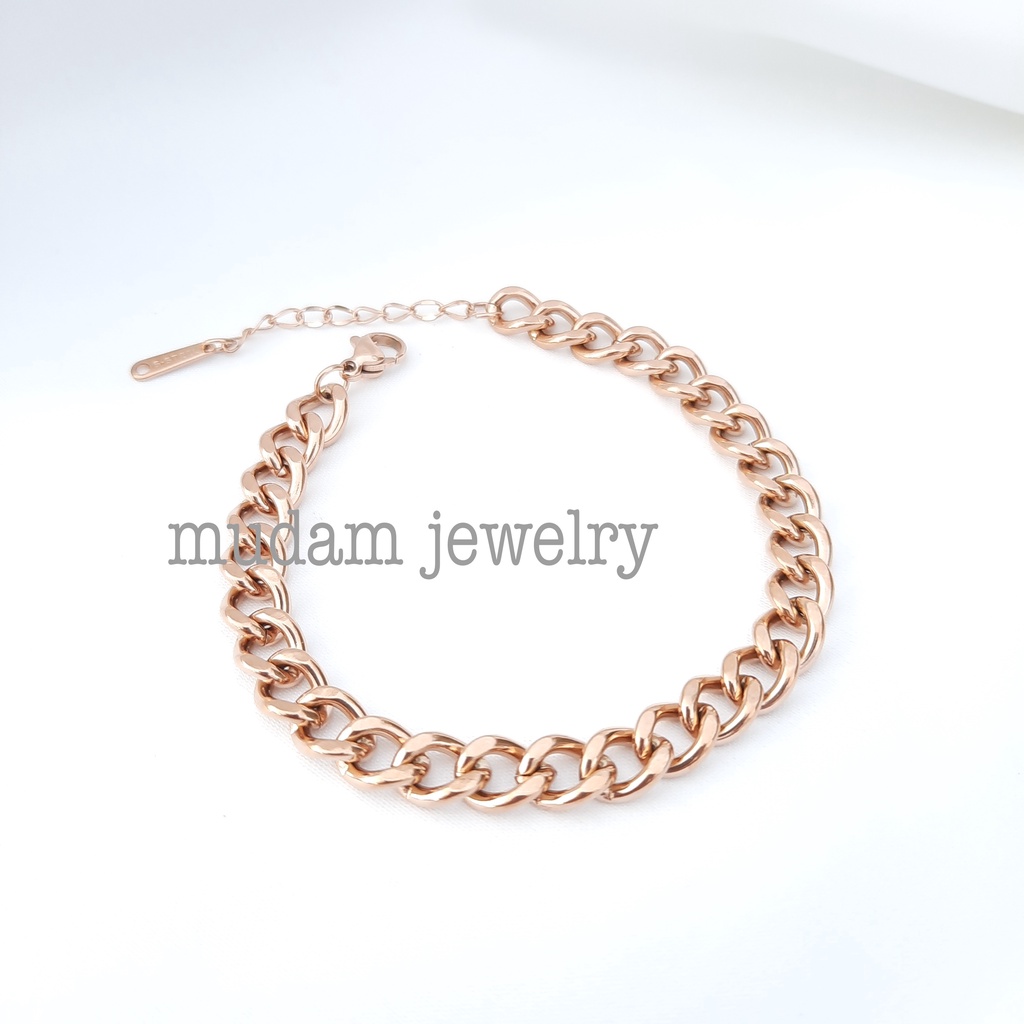 Gelang Rantai Tangan Titanium Untuk Wanita dan Pria Lebar Rantai 0,7cm Warna Rose Gold dan Gold