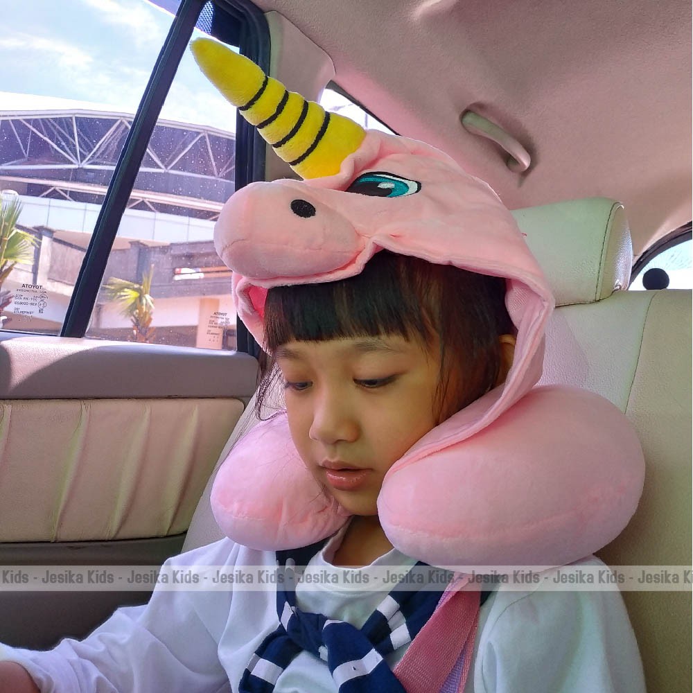 Bantal leher neck pillow hoodie travel traveling gemoy mini anak dewasa aesthetic lucu karakter unicorn imut empuk dan lembut import