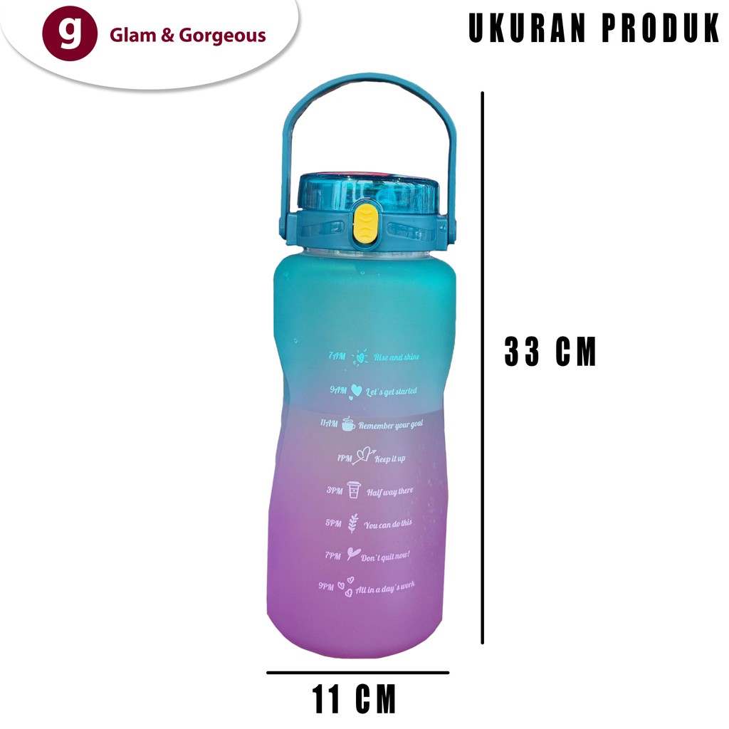 Botol Minum Motivasi dengan Penanda Waktu Kapasitas Besar Tutup Flip Sedotan - BP005