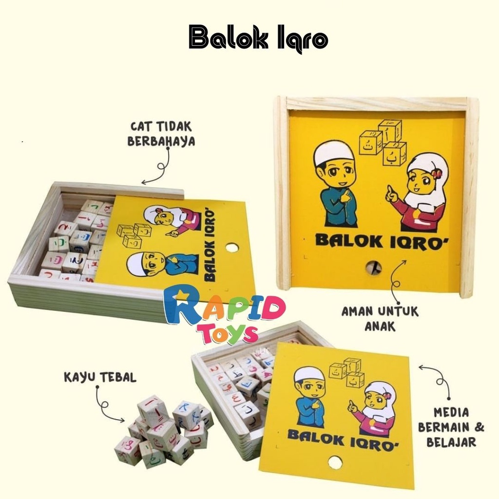 Mainan Edukasi Kayu Balok pelangi/ Menara Pelangi/ Balok Awan/ Balok Matahari/ Balok Bintang/ Balok Bulan/ Balok Iqro Terlengkap