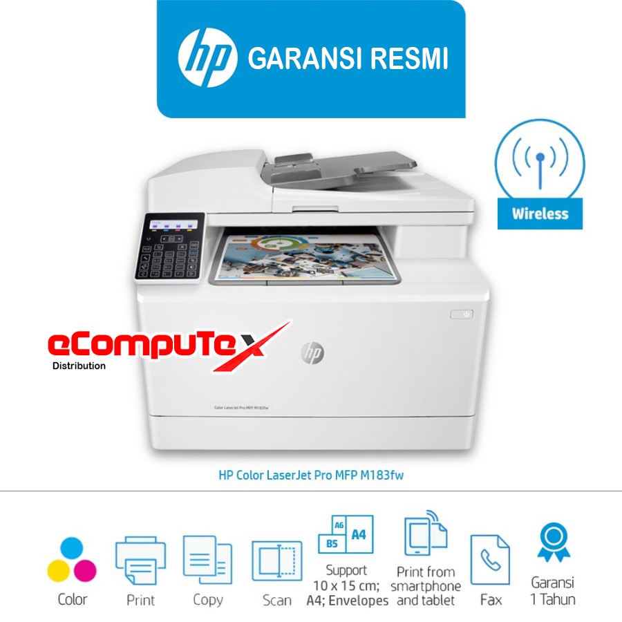 PRINTER HP COLOR LASERJET   PRO M183FW ALL IN ONE / HP   LASER JET PRO M 183 FW AIO   PRINT SCAN COPY FAX   GARANSI RESMI