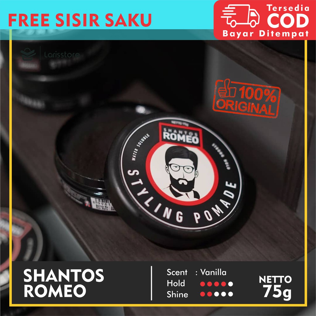 ORIGINAL SHANTOS ROMEO STYLING / POMADE PRIA BARBER SHOP 75g BPOM / POMED TERMURAH WATERBASED STRONG