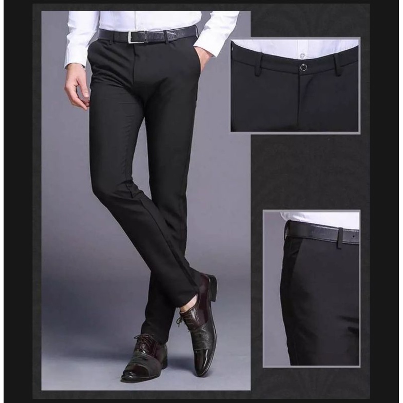 CELANA BAHAN | KERJA | FORMAL | KANTOR | PANJANG | HITAM | DASAR PRIA SLIMFIT