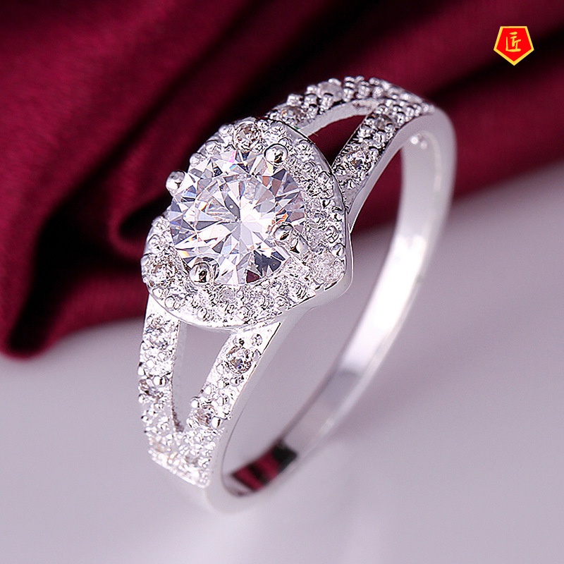 [Ready Stock]Fashion Personality Heart-Shaped Diamond Silver Ring