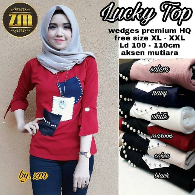 Lucky Top Blouse, Blouse wanita, Blouse Wanita Hijab, Blouse Wanita Murah