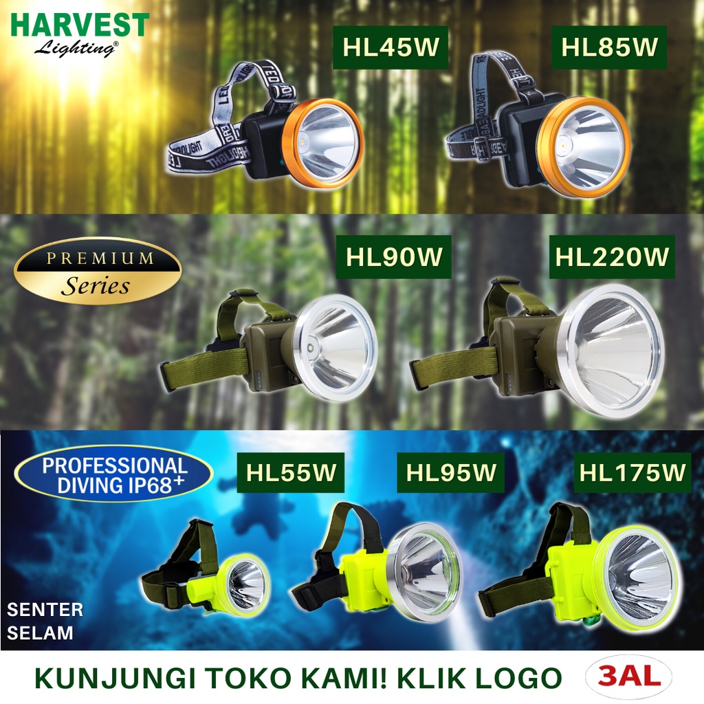 45W - PAKET DUO - Headlamp HARVEST LIGHTING Senter Kepala LED 2000Mah Lampu Emergency Travel Hunting Rechargeable Original Bergaransi