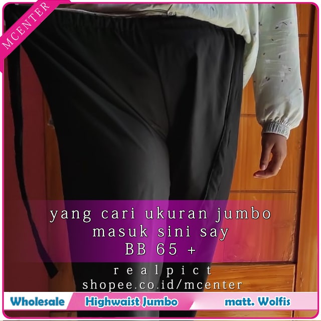 Highwaist Size Jumbo 65+ Ribbon Casual Woolpeach Celana Wanita Kulot Panjang Wolfis