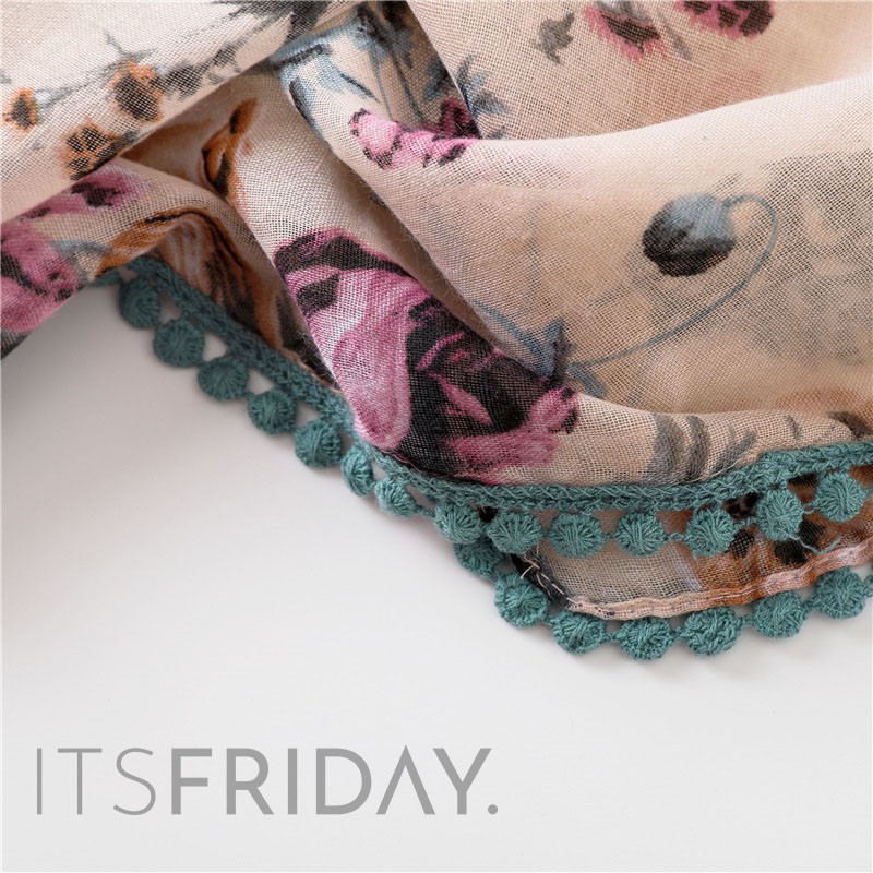 ITSFRIDAY IVY Scarf - Premium Pashmina Shawl Selendang Syal Pasmina Hijab Import Motif Aestetic Flower