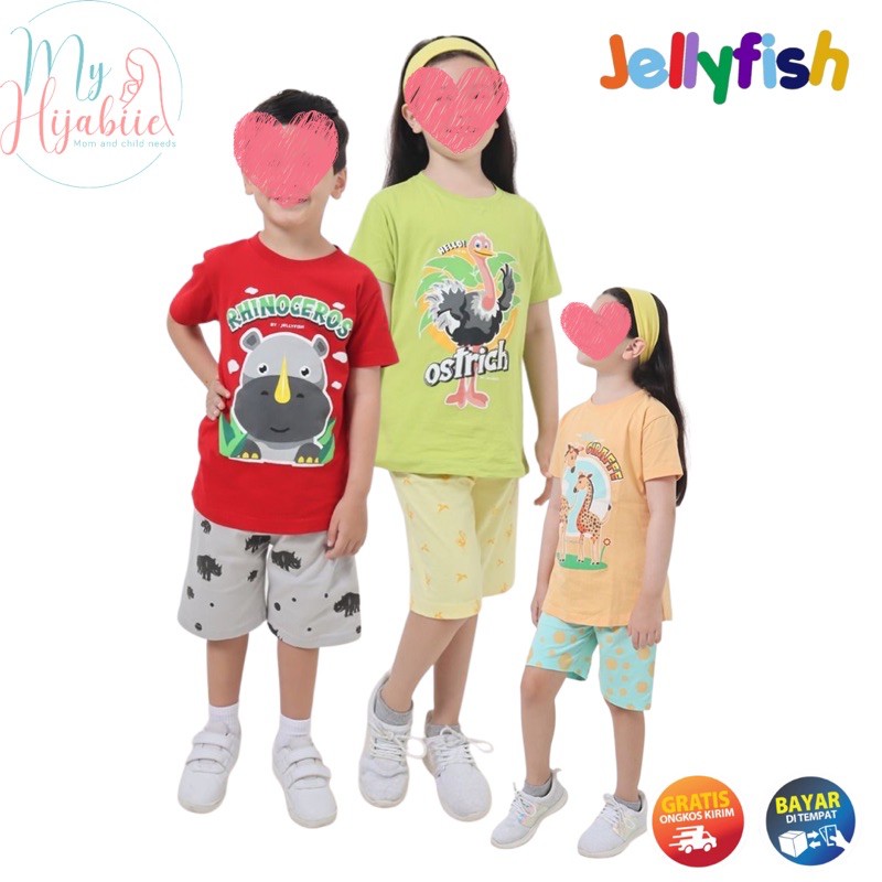 Baju Setelan Anak Jellyfish - Baju Set Jelly Fish Celana laki laki perempuan 2 4 6 8 10 Tahun