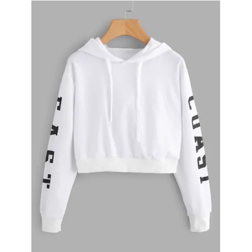 Sweater Wanita Crop Hoodie Oversize Lengan Panjang Babyterry Print East Coast-6