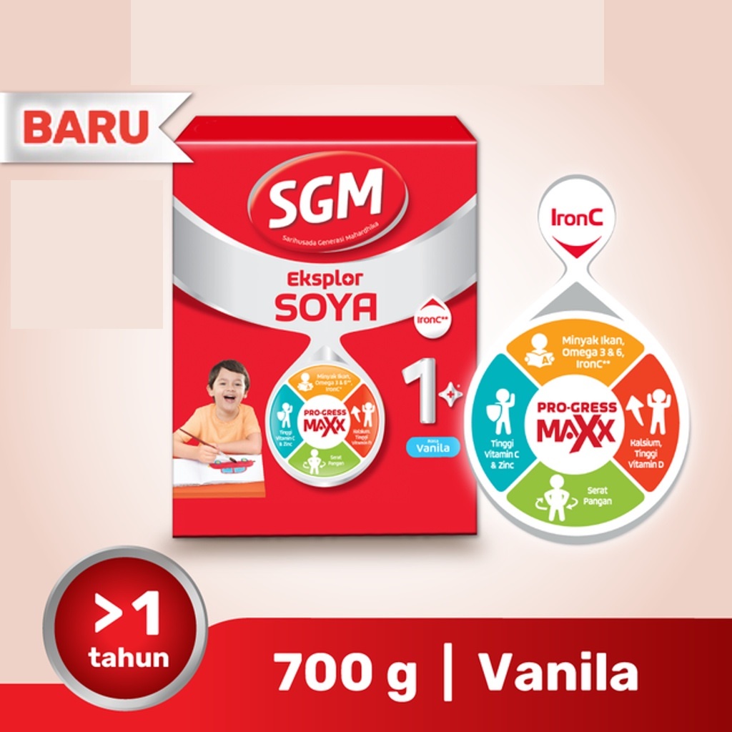 SGM Eksplor Soya 1+ Pro-GressMaxx 700GR Vanila Susu Pertumbuhan 1-5 Tahun Alergi Susu Sapi