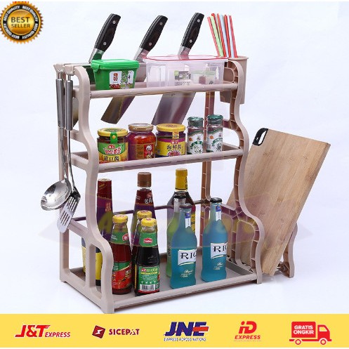 Aldam - Rak Bumbu Dapur Serbaguna 3 Susun Plastik set Penyimpanan Toples Peralatan Masak