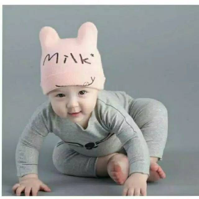 Kupluk Baby Milk , Topi Rajut Bayi Import , Topi Bayi Milk