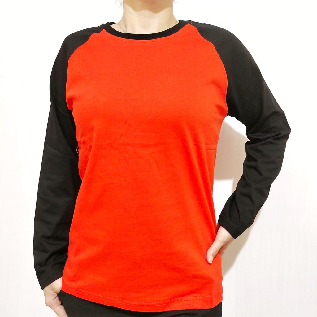 kaos polos raglan orange lengan hitam panjang M L XL XXL