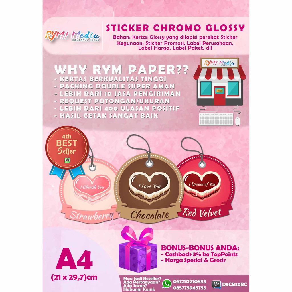 

DISKON!! KERTAS STICKER CHROMO 80GSM A4