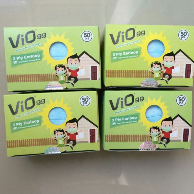 Masker Anak Vio isi 50pcs Surgical 99%Bpe 3ply