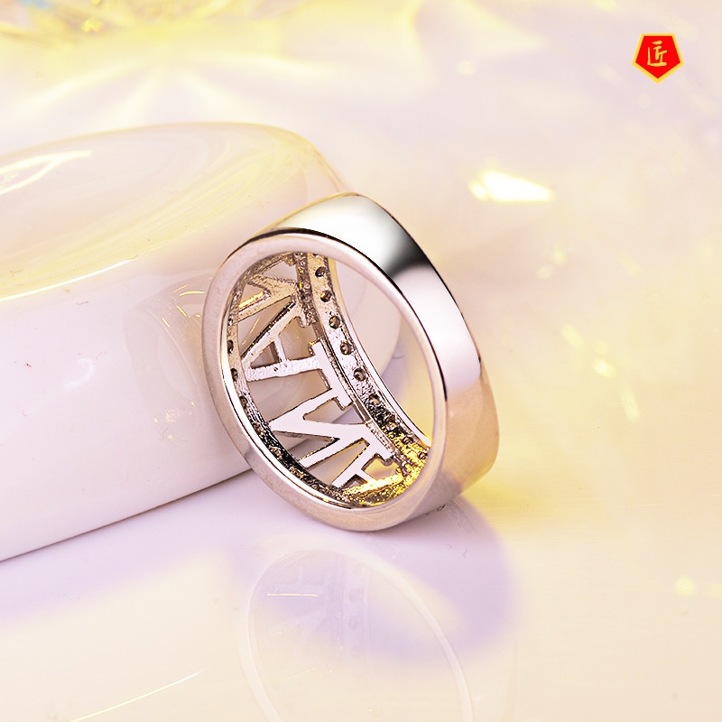 [Ready Stock]18K Platinum Diamond-Studded Ring Simple and Stylish