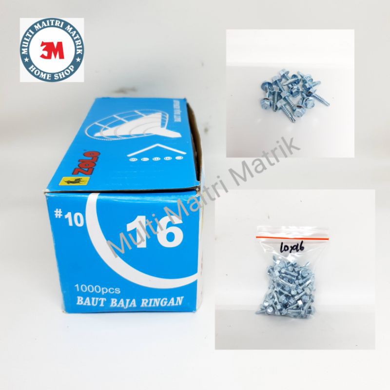 Baut baja ringan Zolo 10x16 10x19 / skrup roofing Baja ringan isi 100pcs perbungkus