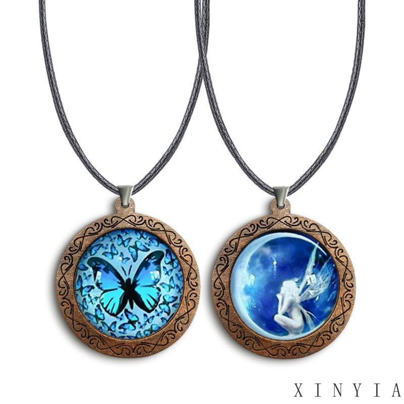 Set Kalung Bahan Kulit Dengan Liontin Angel Butterfly Tree of Life Untuk Anak