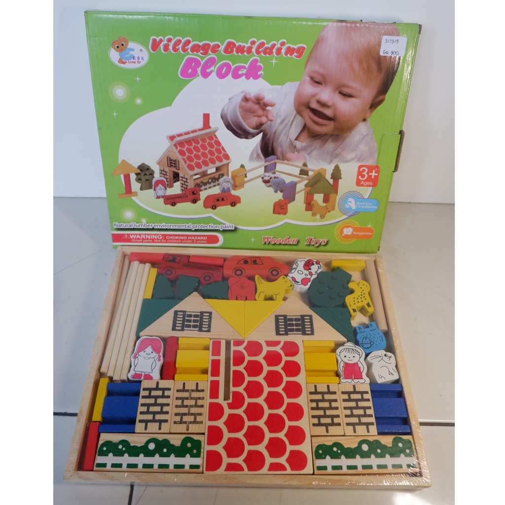 MAINAN BALOK KAYU, MENYUSUN BALOK KAYU, VILLAGE BUILDING BLOCK, MAINAN ANAK
