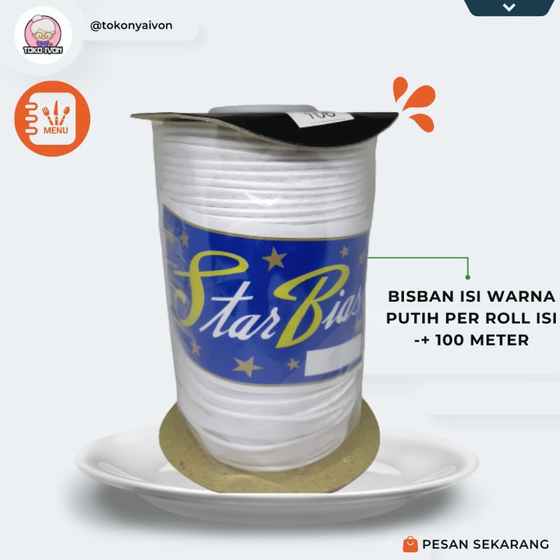 Bisban isi putih per roll isi 100 yard
